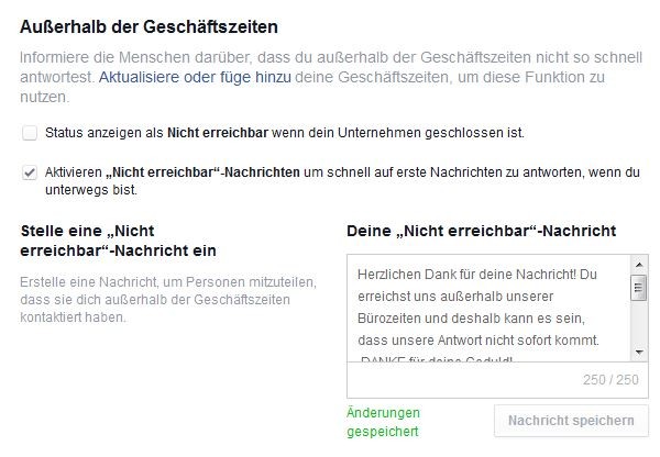 Facebook Nachricht außerhalb der Geschäftszeiten