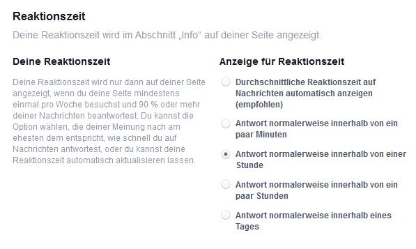 Reaktionszeit bei Facebook