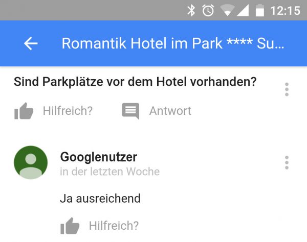 Beispiel Frage & Antwort mobiler Google Brancheneintrag Beispiel Frage & Antwort mobiler Google Brancheneintrag