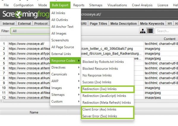 Screaming Frog Bulk Export