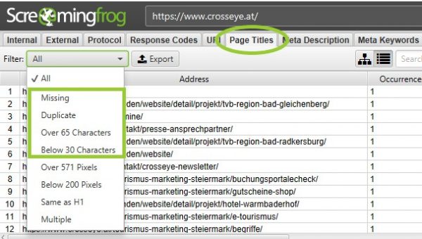 Screaming Frog Page Titles