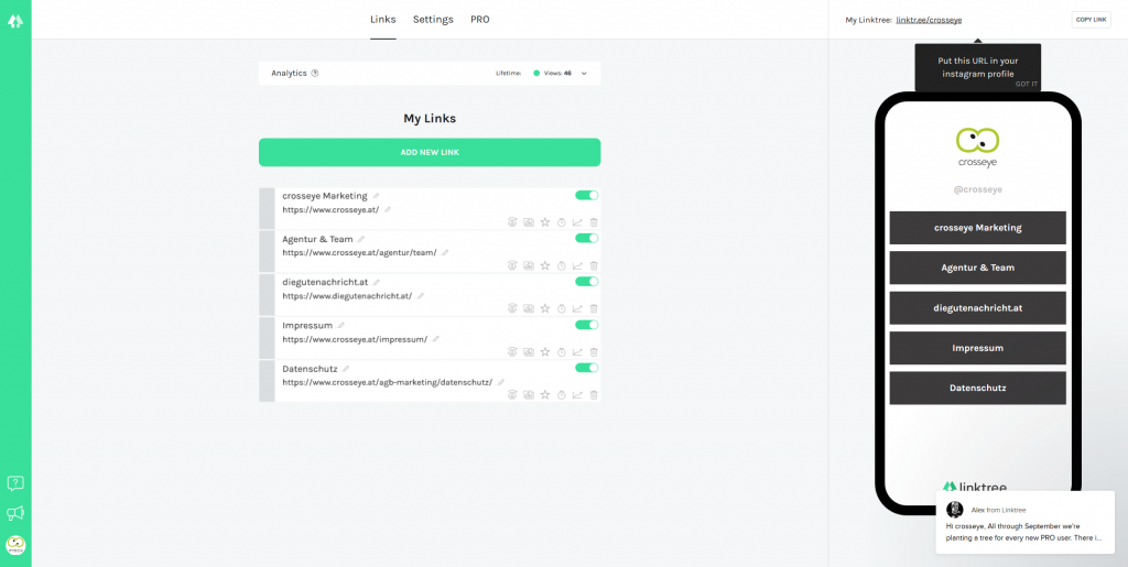 Linktree von crosseye Marketing