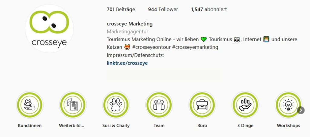 Instagram Konto mit Linkree von crosseye Marketing