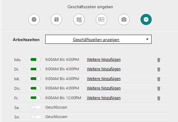 Öffnungszeiten Bing Places