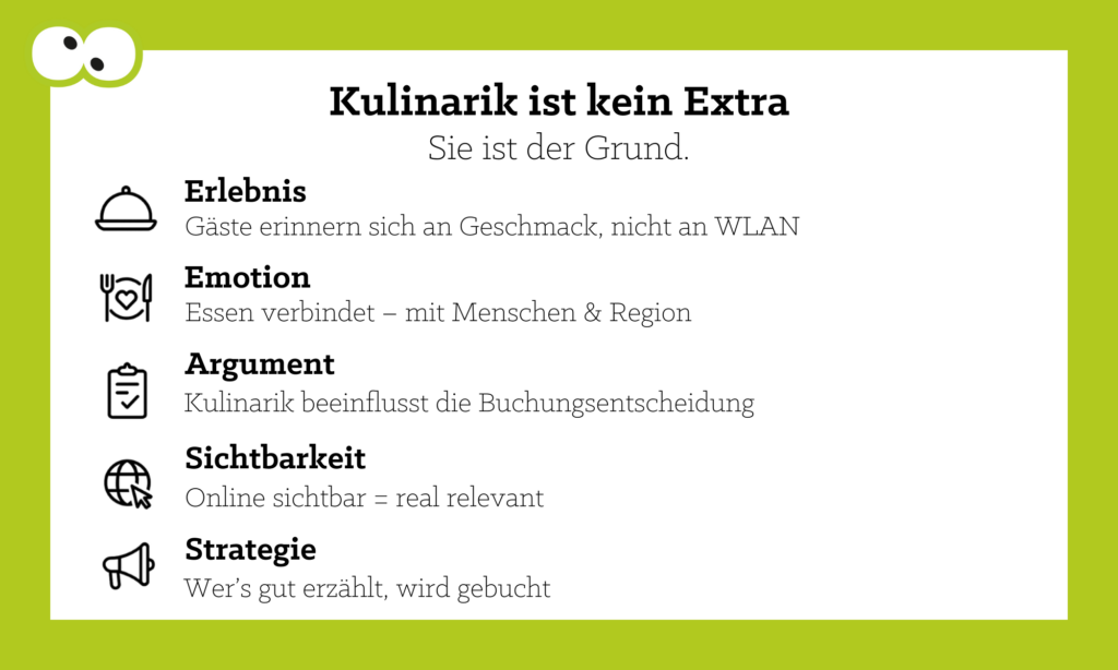 Infografik Kulinarik ist kein Extra sondern der Grund.