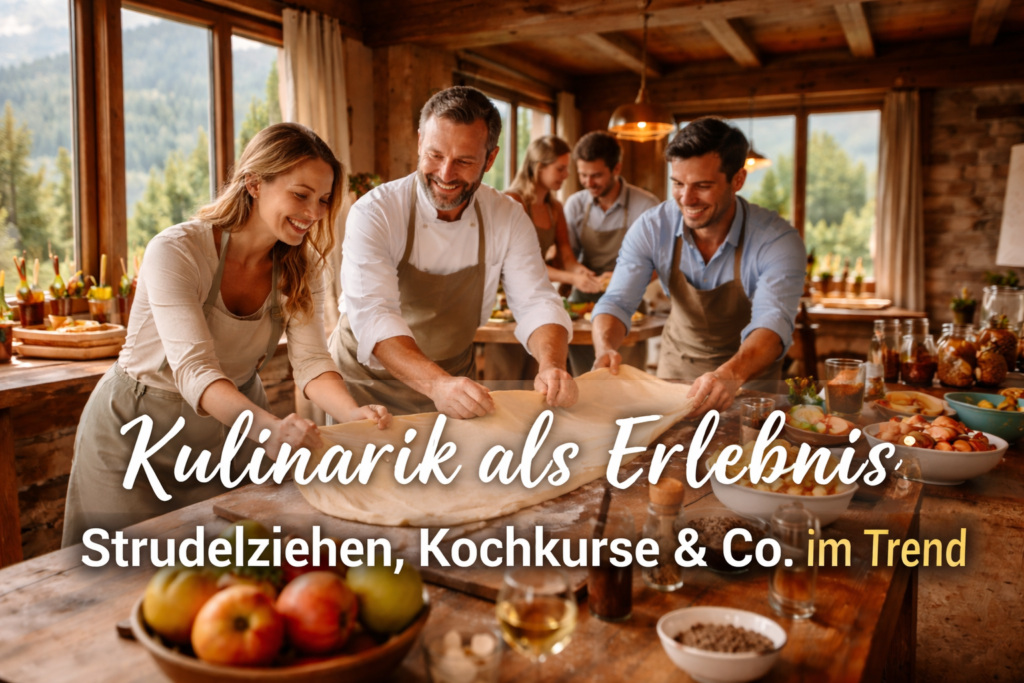 Gemeinsames Strudelziehen mit dem Küchenchef.