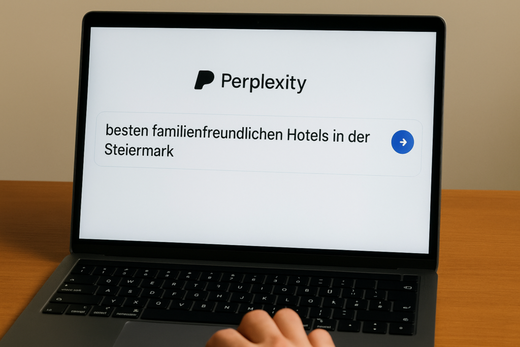 PC, wo die Suche von Perplexity geöffnet ist - Foto generiert von ChatGPT. PC, wo die Suche von Perplexity geöffnet ist - Foto generiert von ChatGPT.