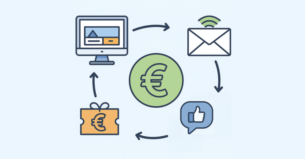 Die wichtigsten Marketingkanäle als Icons dargestellt. Die wichtigsten Marketingkanäle als Icons dargestellt.