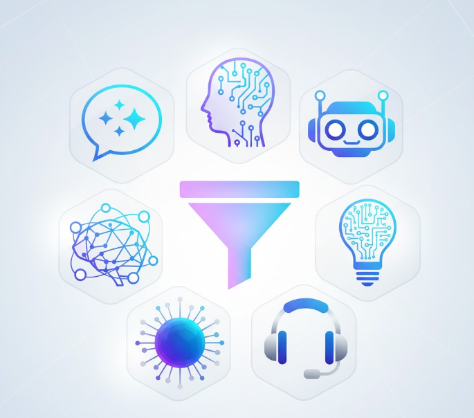 Icons zur Darstellung eines Filters für die Daten eines KI Chatbots. Icons zur Darstellung eines Filters für die Daten eines KI Chatbots.