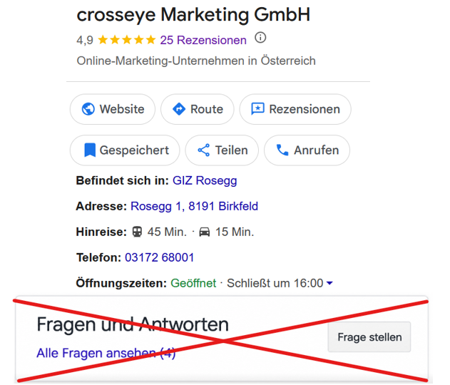 Den FAQ Bereich im Google Business Profile gibt es nicht mehr Den FAQ Bereich im Google Business Profile gibt es nicht mehr