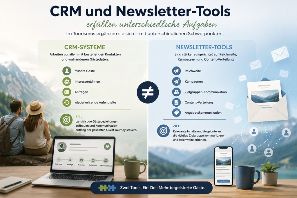 CRM und Newsletter Tool haben verschiedene Aufgaben. CRM und Newsletter Tool haben verschiedene Aufgaben.