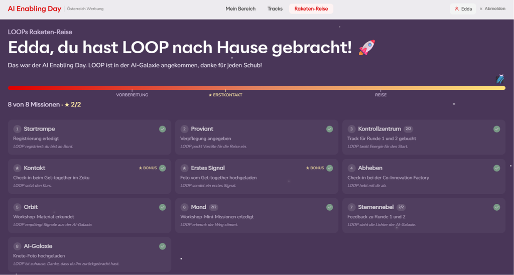 Screenshot der Loop Raketen-Reise. Screenshot der Loop Raketen-Reise.
